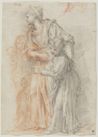 drawing: Woman and Child (a); Study of Leg (b). black and red chalk on paper