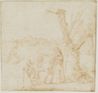 drawing: The Flight into Egypt. pen and brown ink over red chalk on paper