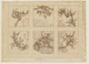 drawing: Stained Glass Window Designs. pen and brown ink and grey wash on paper