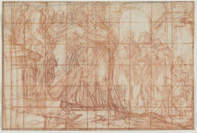 drawing: The Visitation. red chalk with touches of black chalk on paper