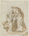 drawing: The Visitation (a); compositional sketch (b). brush and brown ink over graphite on paper