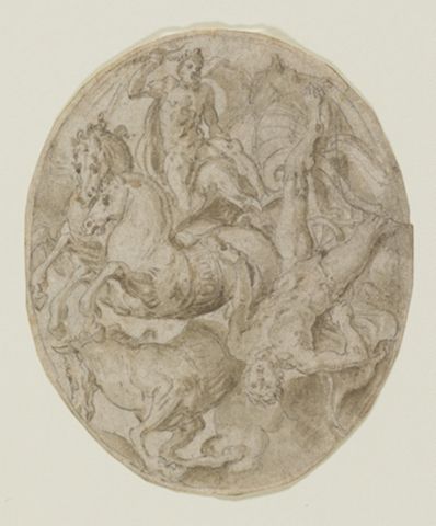 drawing: The Fall of Phaeton. brush and light brown ink over black chalk on paper