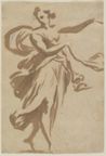 drawing: Female Figure. brush and brown ink over red  chalk with touches of black chalk on paper