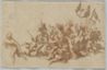 drawing: A Battle Scene. pen and brown ink, brush and brown wash over red chalk on paper