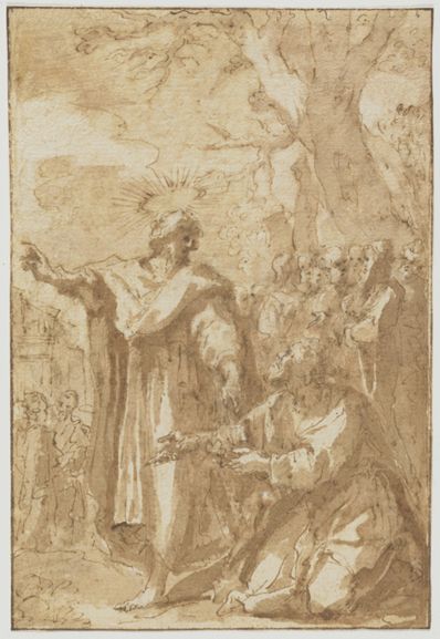 drawing: Christ Giving the Keys to St. Peter. pen and brown ink and brown wash on paper