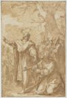 drawing: Christ Giving the Keys to St. Peter. pen and brown ink and brown wash on paper