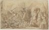 drawing: Battle Scene. pen and brown ink, brown wash over black chalk on paper