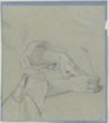 drawing: Two Hands of a Woman Writing with a Quill. black and white chalk on blue paper