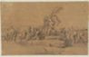 drawing: Group of Fisherwomen (a); study of a hand (b). pen and grey ink, grey wash, over red chalk tracing heightened with white on paper