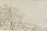 drawing: Landscape with River. brush and blue ink over black chalk on paper