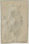 drawing: Woman and Child. black and white chalk on grey-green paper