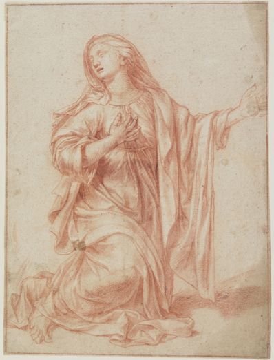 drawing: Study for the Virgin Annunciate. red chalk on paper