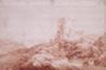 drawing: Landscape with Stream and Ruins. red chalk on paper