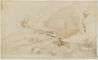 drawing: Mountainous Landscape. pen and brown ink and brown wash on paper