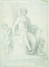 drawing: Statue of Nude Youth with Two Putti (recto). black chalk on paper