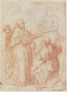 drawing: A Pope in Michelangelo's Studio (a); Ceiling Design with Musicians (b). red chalk on paper