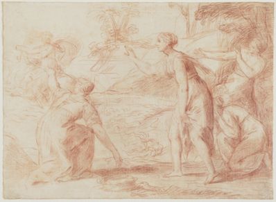 drawing: The Rape of Europa. red chalk on paper