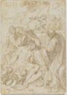 drawing: The Entombment (a); Holy Women at the Sepulchre [?] (b). pen and brown ink and brown wash on paper
