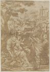 drawing: Rest on the Flight into Egypt. pen and brown ink, brown wash, over black chalk on paper