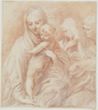 drawing: Madonna and Child with Three Holy Women. red chalk, rubbed areas on paper