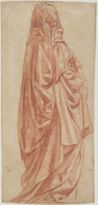 drawing: Standing Draped Woman. red and black chalk on paper