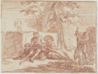 drawing: Scene in a Garden. red chalk on paper