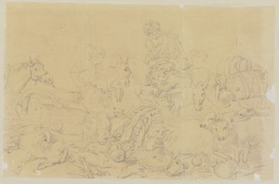 drawing: Merchants and Animals. graphite on paper