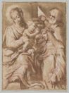drawing: Holy Family with Saint Catherine. pen and brown ink, brown wash, red chalk heightened with white on paper