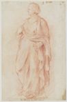 drawing: Standing Figure (a); figures studies (b). red chalk on paper