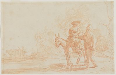 drawing: The Flight into Egypt. red chalk (counterproof) on paper