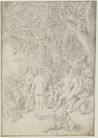 drawing: Bacchus, Nymphs and Satyrs. black chalk on paper