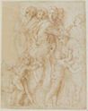 drawing: Copy from Donatello's "Miracle of the Miser's Heart" . pen and brown ink on laid paper