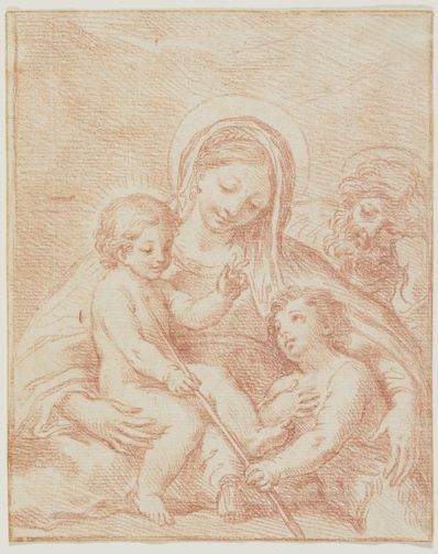 drawing: Holy Family with Infant Saint John. red chalk (counterproof) on paper