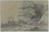 drawing: Landscape. black chalk on blue paper