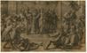 drawing: Death of Ananias. woodcut on paper