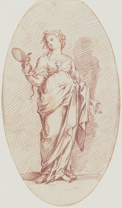 drawing: Allegory of Prudence. red chalk on paper