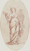 drawing: Allegory of Prudence. red chalk on paper
