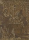 drawing: The Supper at Emmaus. pen and brown ink, brown wash heightened with white on brown prepared paper