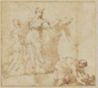 drawing: The Finding of Moses (a); fragmentary sketch of Pan (b). pen and brown ink and brown wash over red chalk on paper