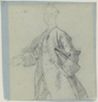 drawing: Study of a Man with a Tricorne Hat. black and white chalk on blue paper