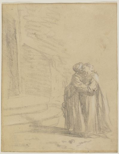 drawing: The Visitation. black chalk (counterproof) on paper