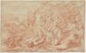 drawing: Venus and Adonis. red and white chalk on paper