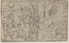 drawing: Achior before Holofernes. pen and dark brown ink, brown wash; traces of black chalk on verso on paper