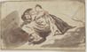 drawing: Man Lying Asleep. red chalk and brown wash on paper