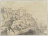 drawing: Landscape with Buildings on a Hill. pen and black and grey inks, grey wash on paper