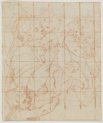 drawing: Madonna and Child with Saint John. red chalk on paper
