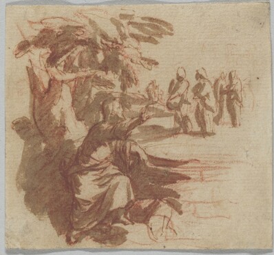 drawing: Christ Preaching. pen and brown ink, brush and brown wash over red chalk on paper