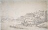drawing: View of a Port  (recto). graphite and grey wash on paper
