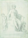 drawing: Statue of Nude Youth with Two Putti (recto). black chalk on paper