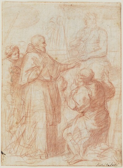 drawing: A Pope in Michelangelo's Studio (a); Ceiling Design with Musicians (b). red chalk on paper